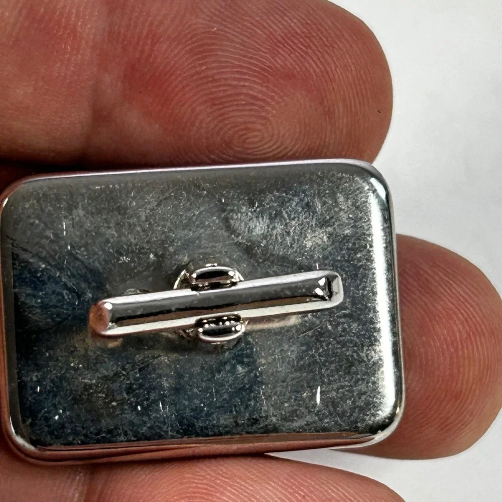 Silver Tone Hunting Dog Pointer Black Enamel Rectangular Cufflinks Mens Jewelry